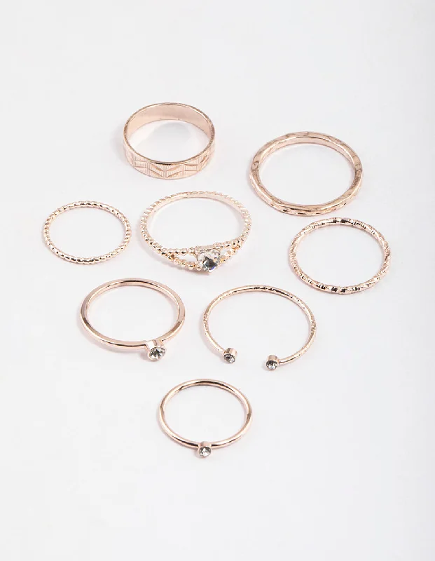 women’s diamond rings-Rose Gold Dainty Heart Ring Pack