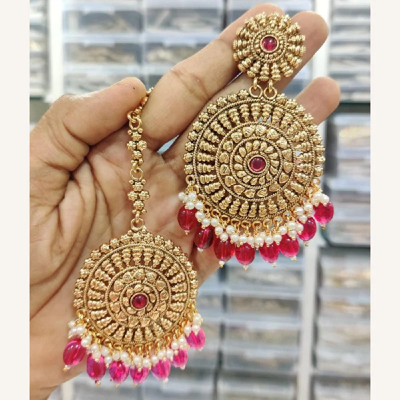 women’s luxury earrings-Kavita Art Gold Plated Pota Stone And Pearls Earrings With Maangtikka