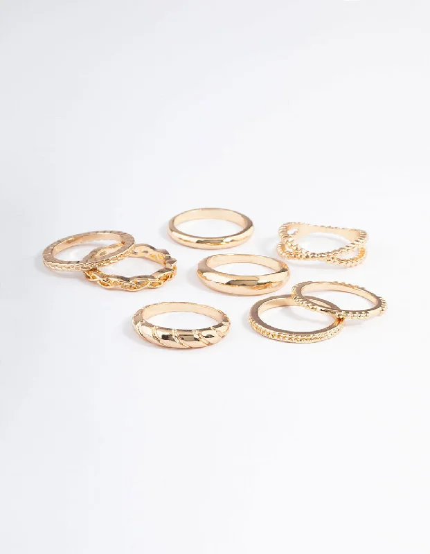 women’s emerald gemstone rings-Gold Plain Molten Twist Ring 8-Pack