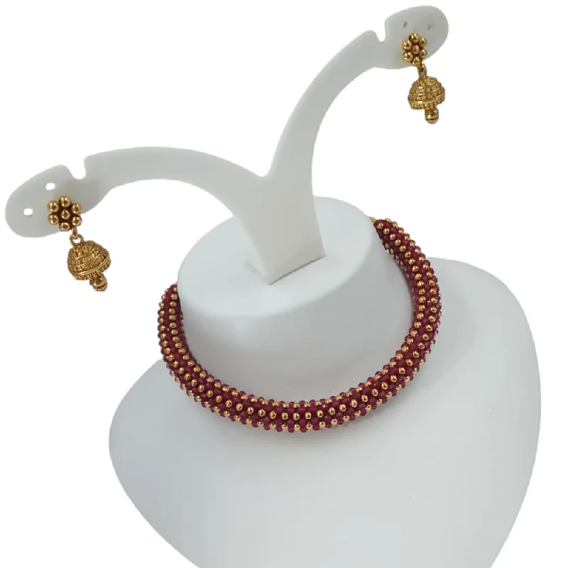 women’s matching necklaces-Padmawati Bangles Gold Plated Pearls Choker Necklace Set