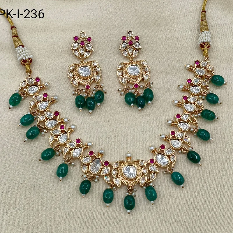 women’s classic necklaces-Royal Kundan Jewellery Gold Plated Polki Kundan And Beads Necklace Set