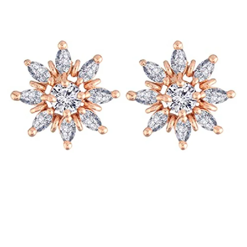 women’s vintage earrings-Etnico Stylish Latest Fashion Rose Gold Plated Cubic Zirconia American Diamoand Floral Stud Earrings For Women/Girls (E2889)