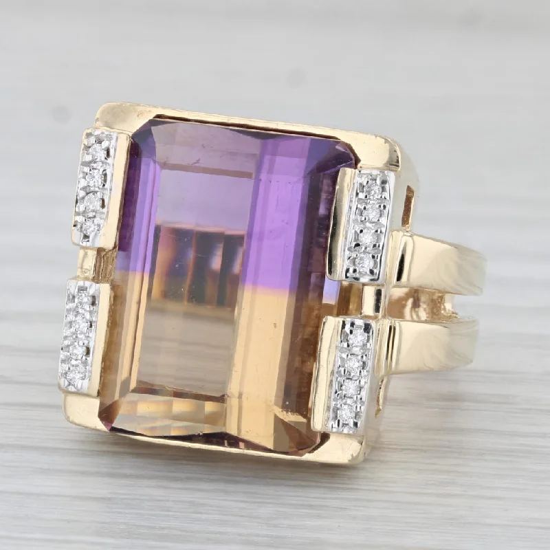 women’s vintage engagement rings-15.32ctw Yellow Purple Ametrine Diamond Ring 14k Yellow Gold Size 7 Cocktail