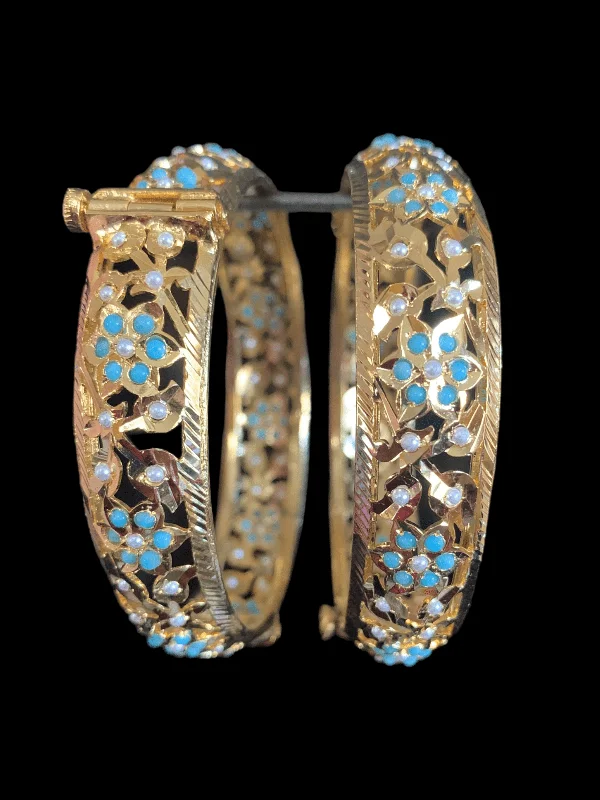 women’s floral bangles-B111 Jadau  bangles ( turquoise    ) ( READY TO SHIP)