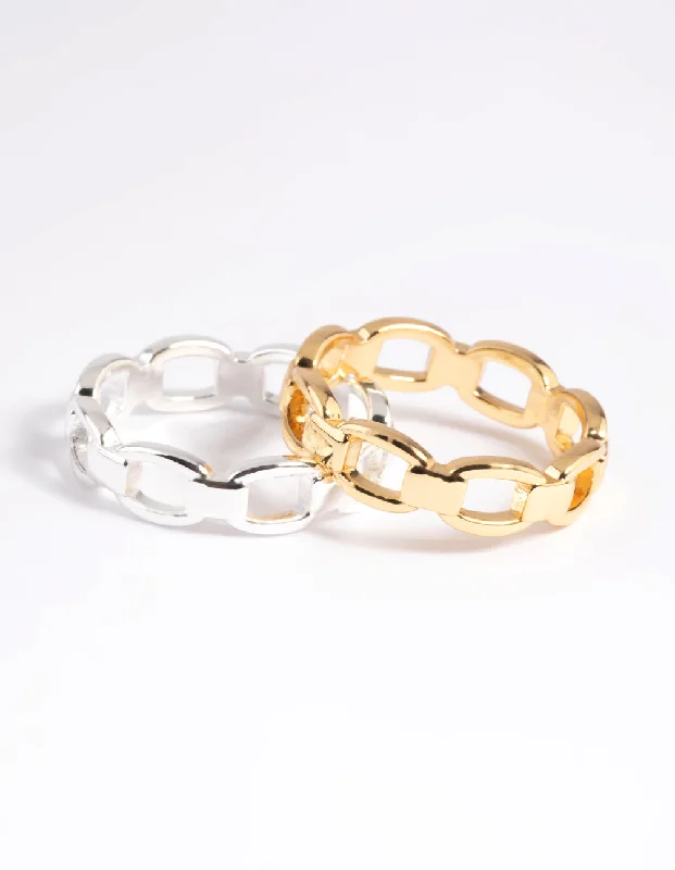 women’s stacking rings-Gold Plated Double Chain Ring