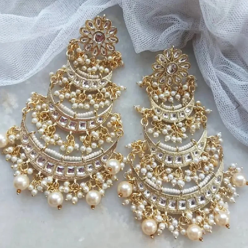 women’s elegant hoop earrings-Lucentarts Jewellery Gold Plated Pearls And Kundan Dangler Earrings