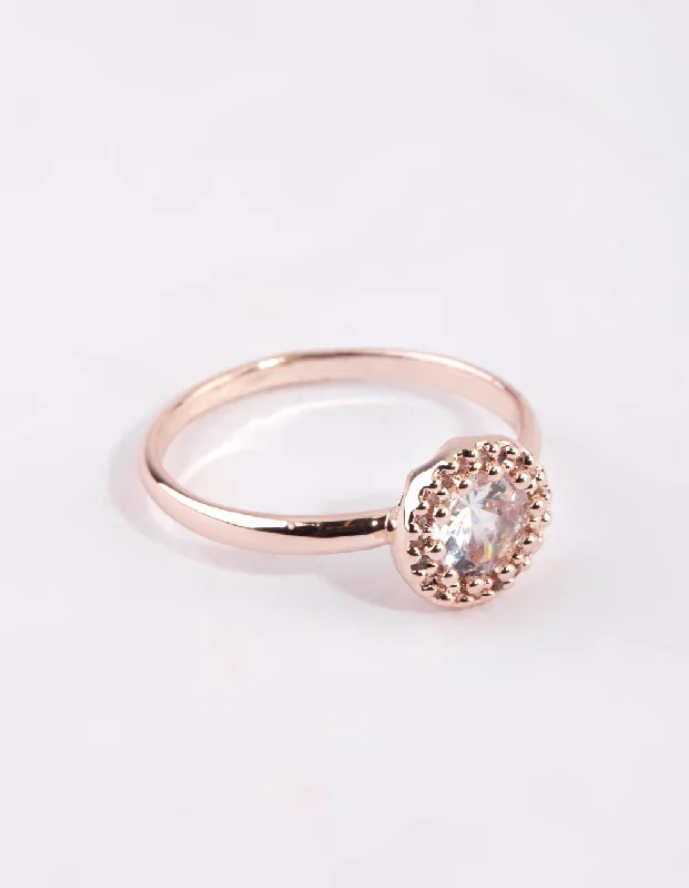 women’s platinum rings-Rose Gold Cubic Zirconia Perfect Halo Ring