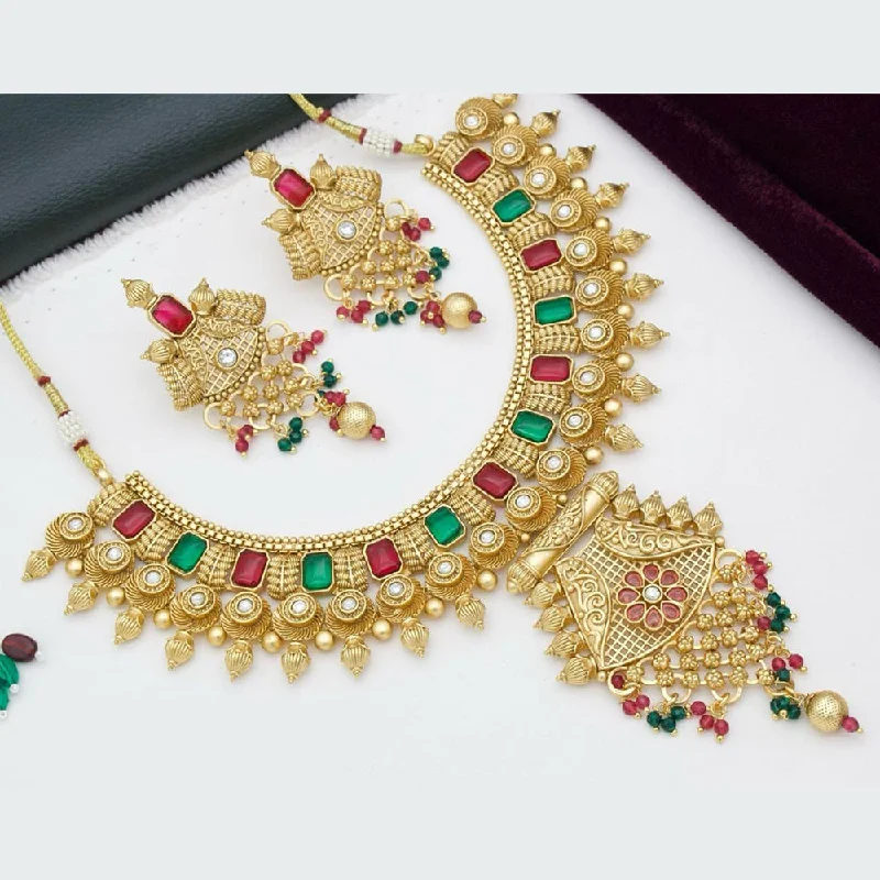 women’s vintage necklaces-Manisha Jewellery Gold Plated Pota Stone And Beads Necklace Set