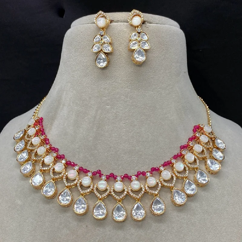 women’s crystal necklaces-Royal Kundan Jewellery Gold Plated Polki Kundan Necklace Set