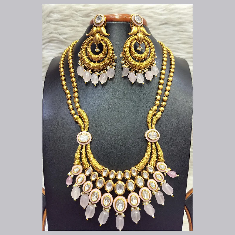 women’s opal necklaces-Jain Jewellers Gold Plated  Kundan And Beads Long Necklace Set