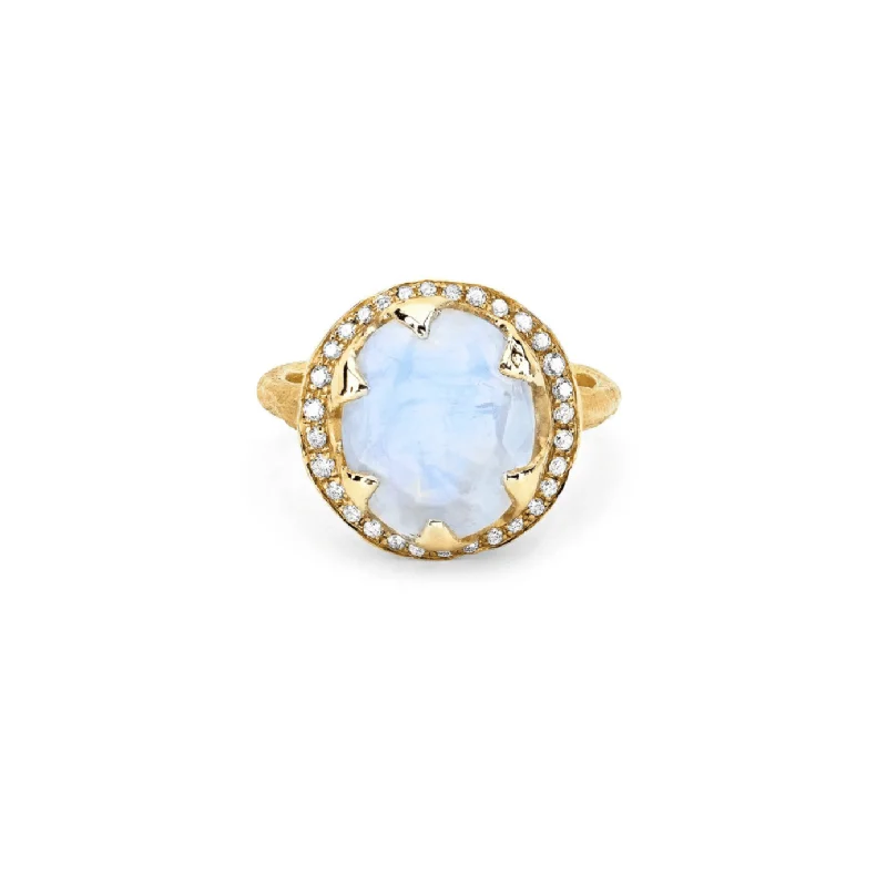 women’s knot rings-Baby Queen Oval Moonstone Ring with Full Pavé Diamond Halo