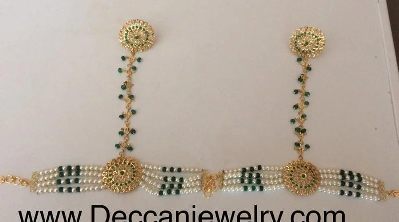 women’s crystal bangles-Trikha haathphool ( green) ( SHIPS IN 4 WEEKS  )