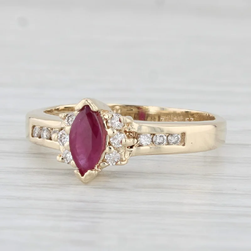 women’s unique engagement rings-0.63ctw Marquise Ruby Diamond Ring 14k Yellow Gold Size 7.25