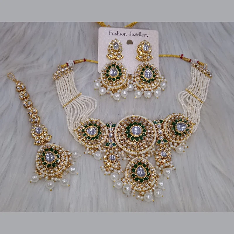 women’s classic chain necklaces-SNERA  Gold Plated Kundan Stone And Pearl Necklace Set