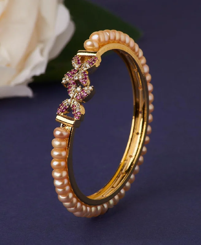 women’s floral bangles-Delightful Real Pearl Bangle