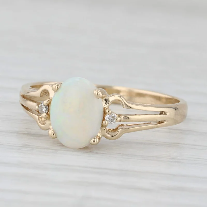 women’s square engagement rings-Oval Opal Cabochon Diamond Ring 14k Yellow Gold Size 7