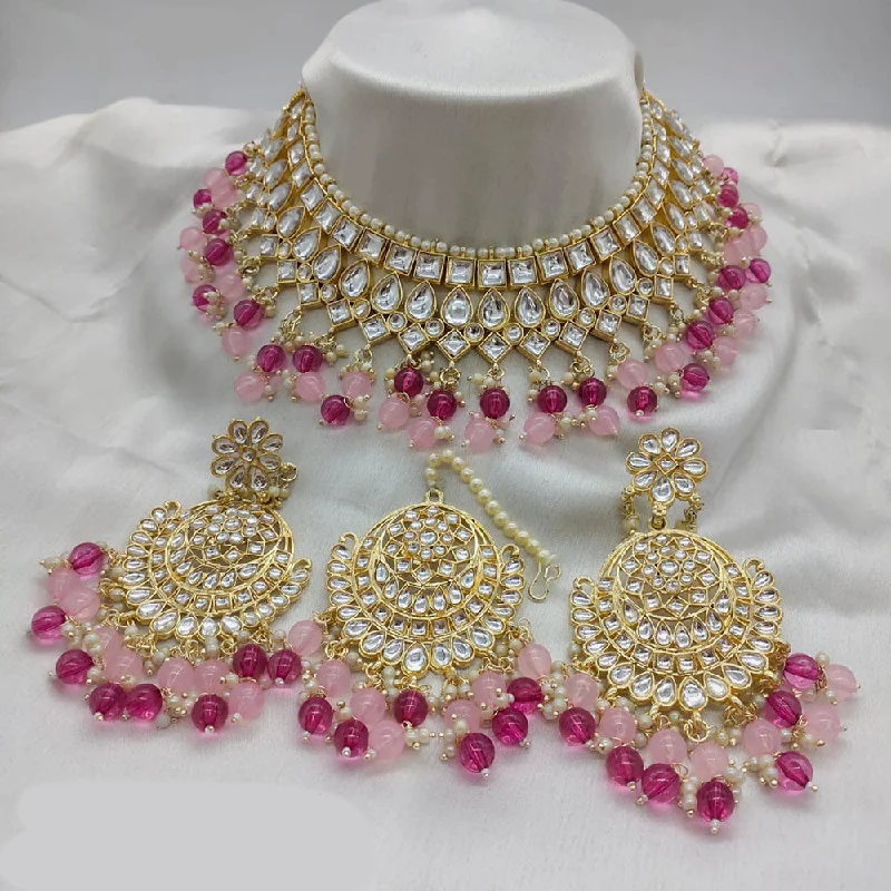 women’s pearl necklaces-Lucentarts Jewellery Gold Plated Kundan Stone And Pearls Choker Necklace Set