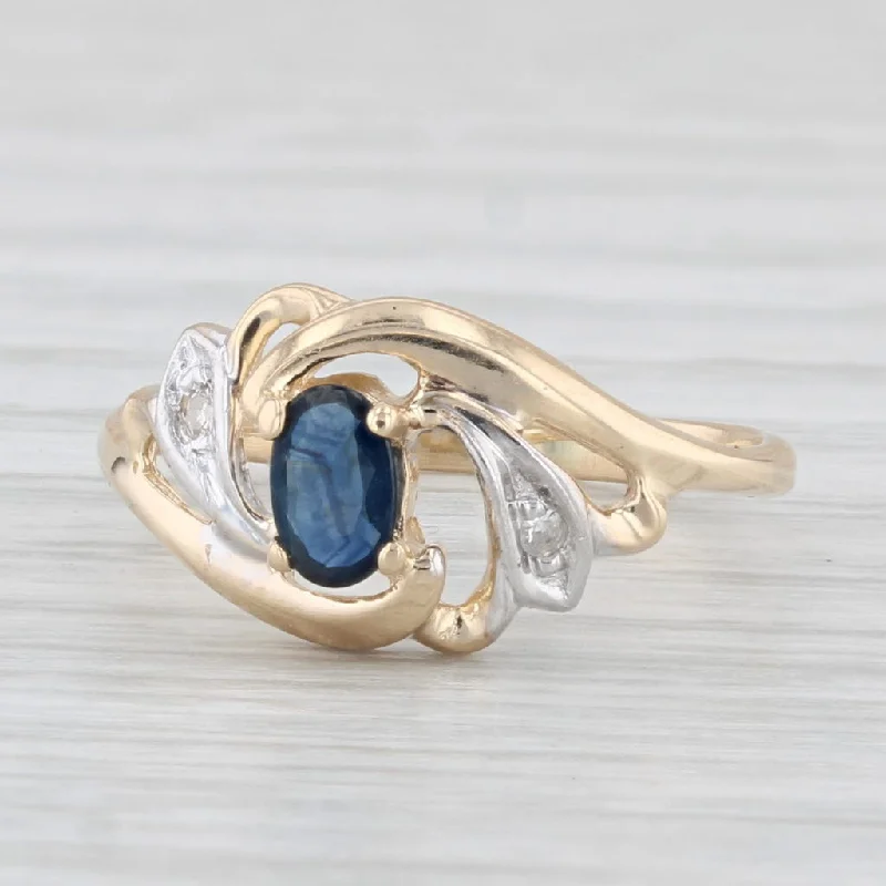 women’s antique-style engagement rings-0.35ct Blue Sapphire Diamond Ring 14k Yellow Gold Size 4.5 Bypass