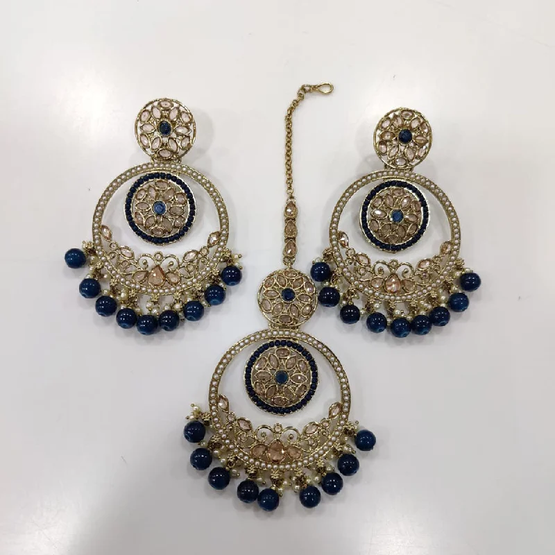 women’s double hoop earrings-Kavita Art Gold Plated Crystal Stone And Pearls Earrings With Maangtikka