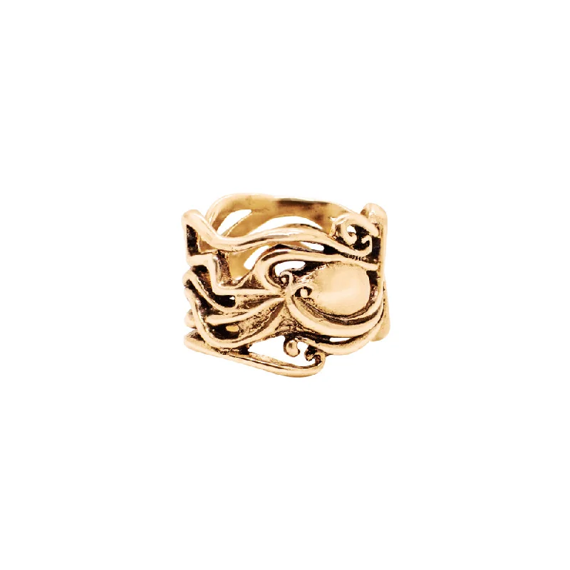 women’s silver rings-Band of Octopus Ring in Bronze