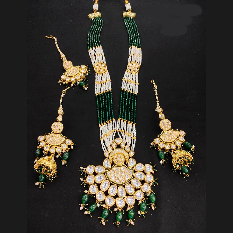 women’s custom necklaces-Lucentarts Jewellery Gold Plated Kundan And Pearl Long Necklace Set