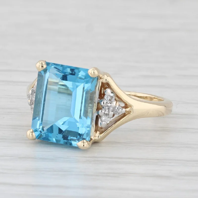 women’s contemporary engagement rings-4.41ctw Blue Topaz Diamond Ring 14k Yellow Gold Size 5.5 Emerald Cut