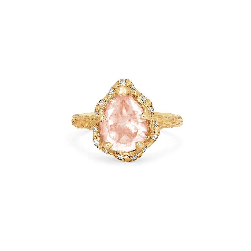 women’s infinity rings-Baby Queen Water Drop Morganite Ring with Sprinkled Diamonds