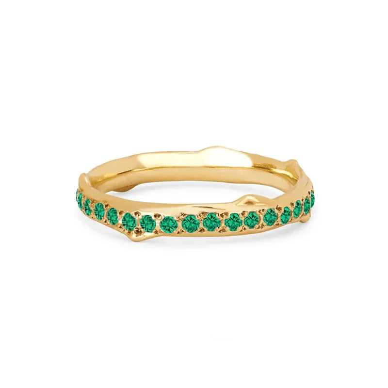 women’s emerald gemstone rings-Rose Thorn Pavé Emerald Band | Ready to Ship