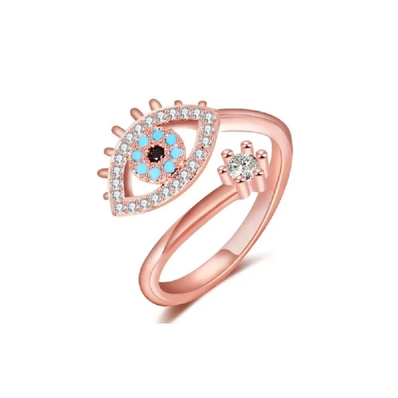 women’s luxurious rings-Evil Eye Rings Adjustable Rose Gold with Cubic Zirconia