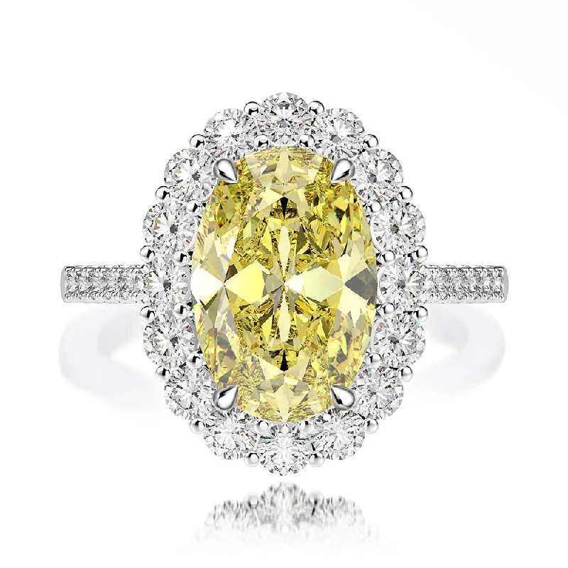 women’s diamond and sapphire engagement rings-5.6 Carat Lemon Yellow Oval Diamond Ring in 925 Sterling Silver