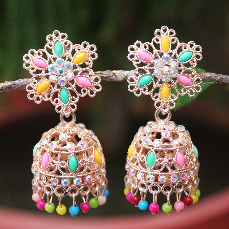 women’s hoop earrings-H K Fashion  Rose Gold Plated Pota Stone And Beads Jhumki Earrings