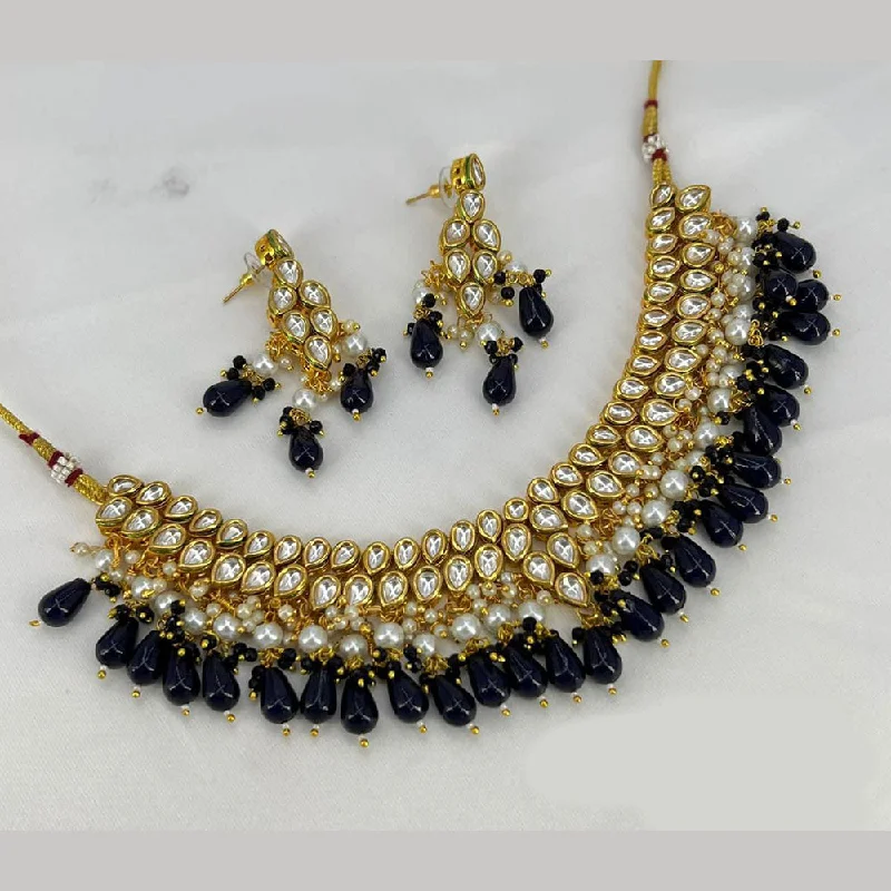 women’s diamond necklaces-Anjali Jewellery Gold Plated Kundan Stone Pearl And Beads Necklace Set