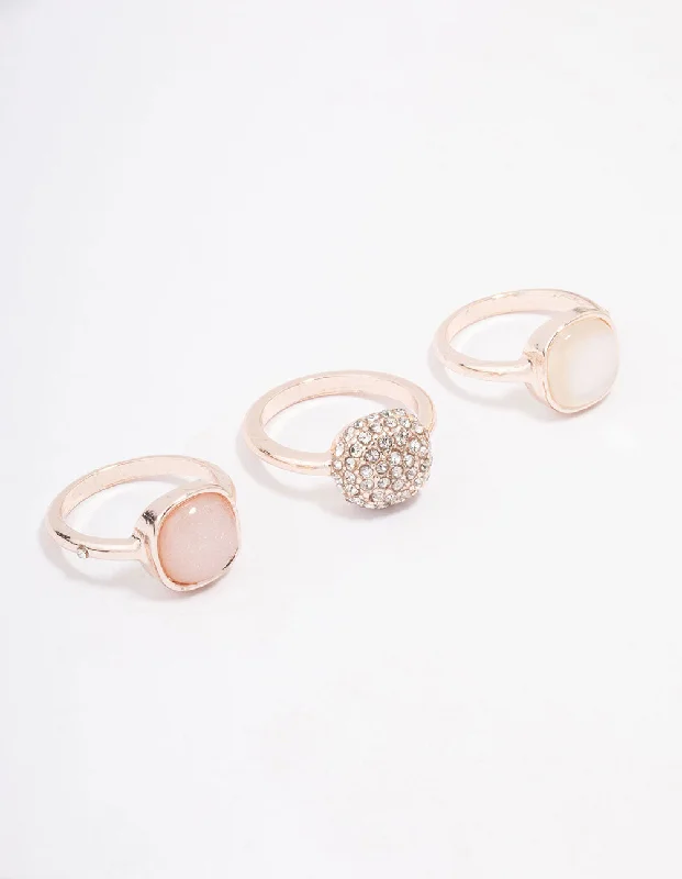 women’s ring with diamonds-Rose Gold Pave Stacking Ring 3-Pack