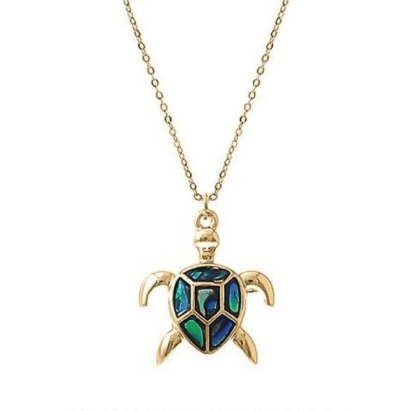 women’s pearl necklaces-Gold Sea Turtle Necklace With Abalone Shell Inlay