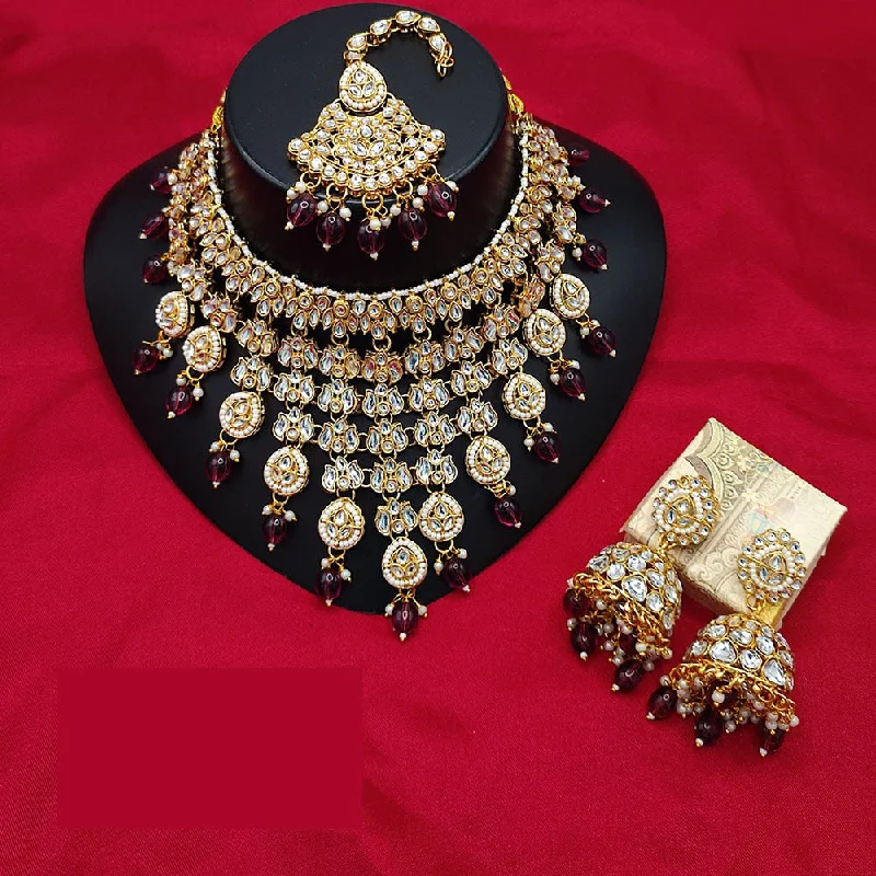 women’s personalized necklaces-Akruti Collection Gold Plated Kundan Stone And Beads Necklace Set