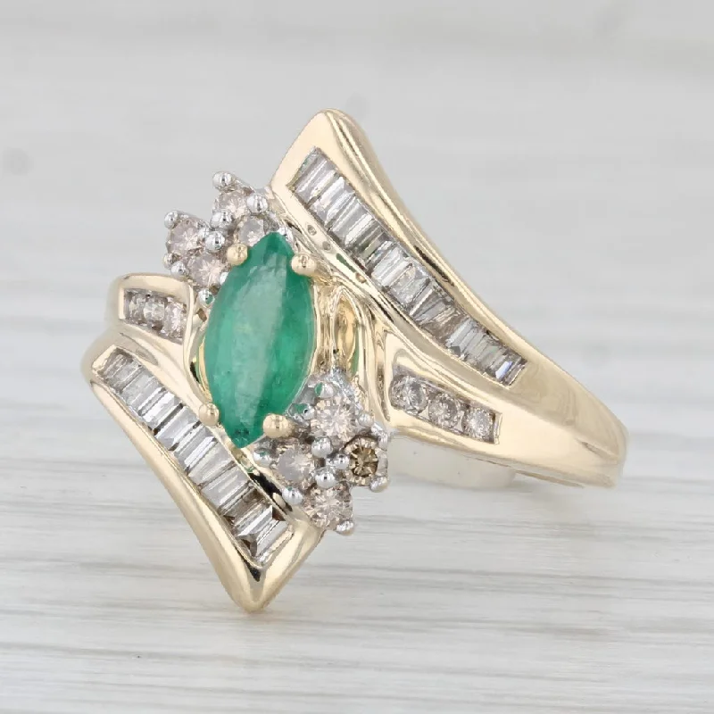 women’s radiant cut engagement rings-1.09ctw Marquise Emerald Diamond Ring 14k Yellow Gold Size 6.5 Bypass