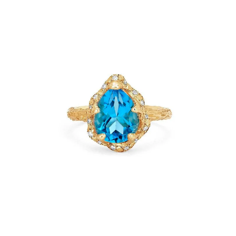 women’s ruby rings-Baby Queen Water Drop Blue Topaz Ring with Sprinkled Diamonds