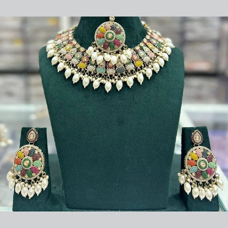 women’s vintage necklaces-Kavita Art Gold Plated Crystal Stone And Pearls Necklace Set