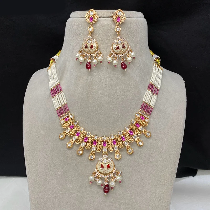 women’s layered necklaces-Royal Kundan Jewellery Gold Plated Polki Kundan And Pearls Necklace Set