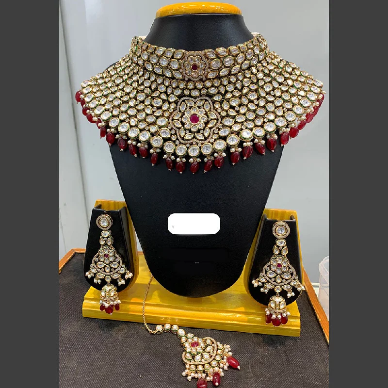 women’s solitaire necklaces-Jain Jewellers Gold Plated Polki Kundan Stone And Pearls Choker Necklace Set