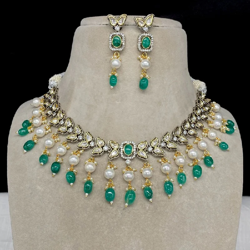 women’s opal necklaces-Amoliya Jewels Gold Plated Polki Kundan And Pearl  Necklace Set