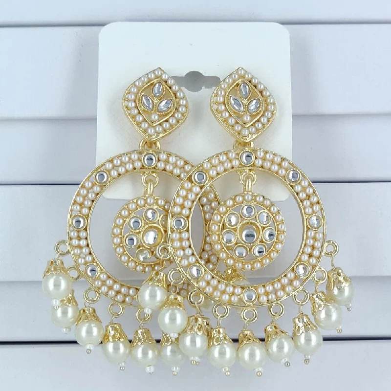 women’s gemstone drop earrings-Corbeda Fashion Gold Plated Kundan And Beads Dangler Earrings