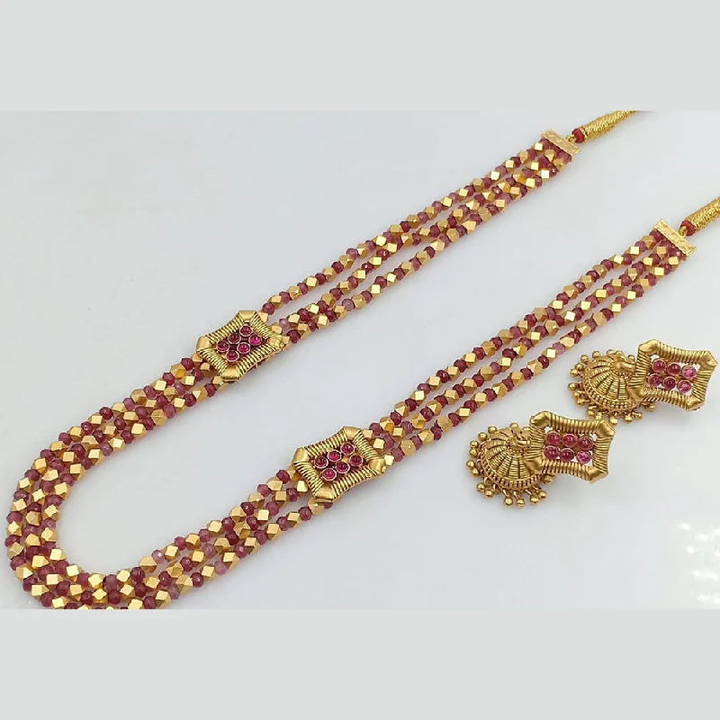 women’s rope necklaces-Manisha Jewellery Gold Plated Pota Stone And Pearls Long Necklace Set