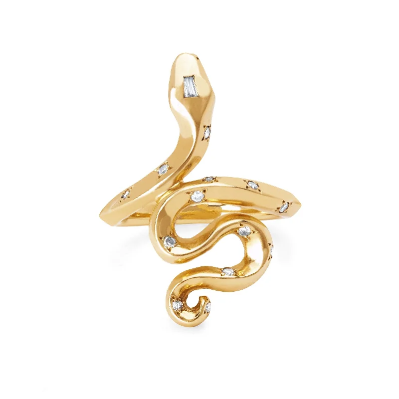 women’s ring sets-Kundalini Snake Ring with Star Set Diamonds